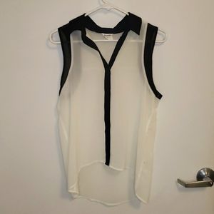 Aeropostale Sleeveless White Sheer Button-Up Collared Blouse w/ Black Trim